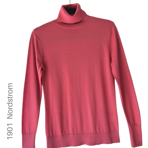 1901 NORDSTROM | MERINO WOOL BLEND TURTLENECK SWEATER ROSE PINK | MEDIUM - Picture 1 of 10